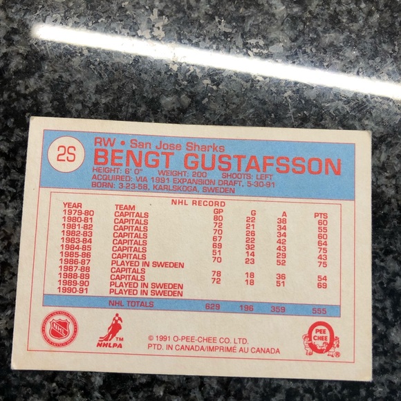 Bengt Gutaffason San Jose Sharks expansion draft insert O-Pee-Chee 91 #S2 !! - Picture 2 of 2